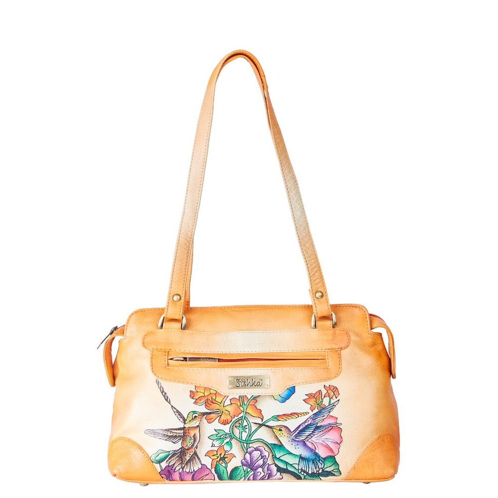 Hand-Painted Leather Orange Shoulder Bag for Women – Sling Tote Bag